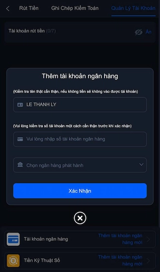 Lựa Chọn Liên Kết Một Tài Khoản Để Rút Tiền Về